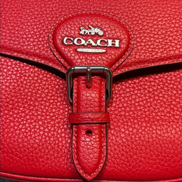 Coach Amelia Pebble Leather Saddle Bag Red - Picture 2 of 11